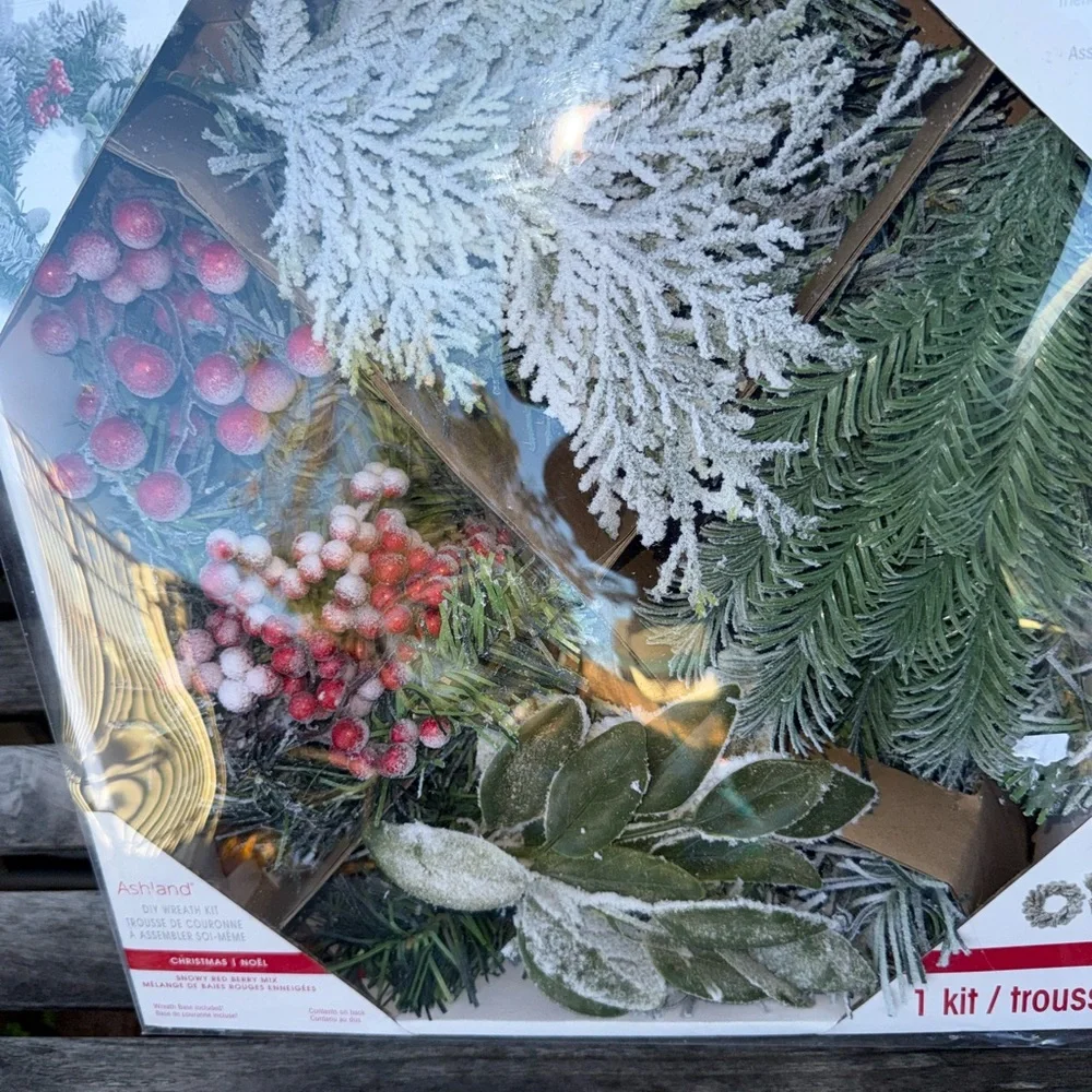 Ashland Frosted Holiday Wreath Kit with Red and Green Accents